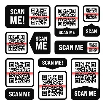 Scan me QR code sticker. Online payment. Special offer sale stickers, shopping 库存插图