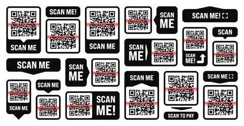 Scan me QR code sticker. Online payment. Special offer sale stickers, shopping 库存插图