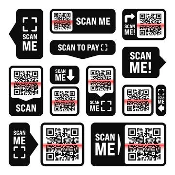 Scan me QR code sticker. Online payment. Special offer sale stickers, shopping Illustrazione stock