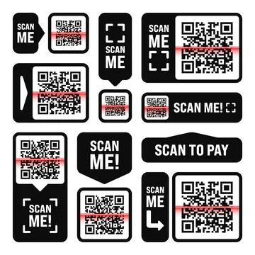 Scan me QR code sticker. Online payment. Special offer sale stickers, shopping 库存插图