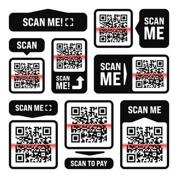 Scan me QR code sticker. Online payment. Special offer sale stickers, shopping 스톡 일러스트