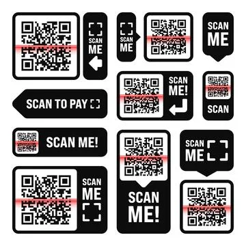 Scan me QR code sticker. Online payment. Special offer sale stickers, shopping Illustrazione stock