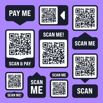 Scan me QR code sticker. Online payment. Special offer sale stickers, shopping 스톡 일러스트
