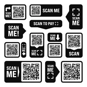 Scan me QR code sticker. Online payment. Special offer sale stickers, shopping Stock Illustration