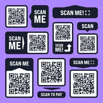 Scan me QR code sticker. Online payment. Special offer sale stickers, shopping Stock-Illustration
