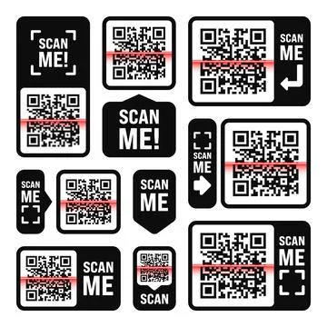Scan me QR code sticker. Online payment. Special offer sale stickers, shopping 库存插图