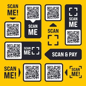 Scan me QR code sticker with text. Online payment. Special offer sale stickers Illustrazione stock