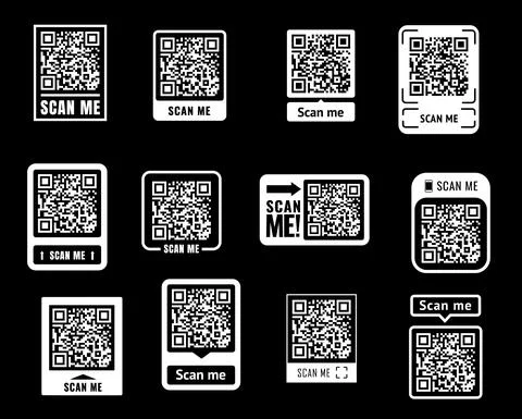 Scan me QR code stickers, phone barcode scanner Stock-Illustration