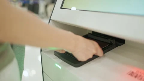 Scan passport at automatic checkin machine Video stock 172195949