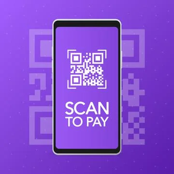 Scan to pay. Smartphone screen. Digital device. Barcode. Vector illustration. Stock-Illustration