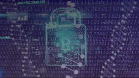 On scan pulse wireframe padlock animating internal nodes, pulsing keyhole to Stock Footage 334351938