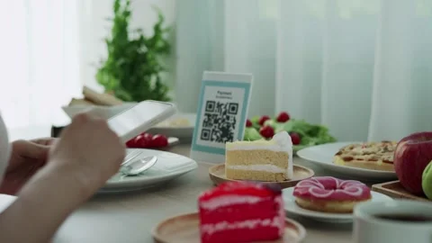 Scan qr and pay concept.Scan online support social distance. woman using the mob Video stock 164672726