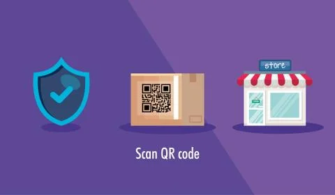 Scan qr code in box carton and icons Stock Illustration