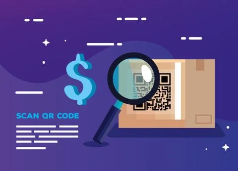 Scan qr code in box carton and icons Stock Illustration