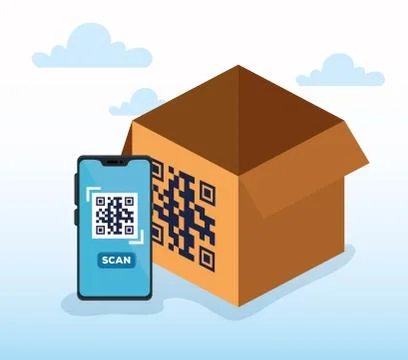 Scan qr code in box with smartphone Stock Illustration