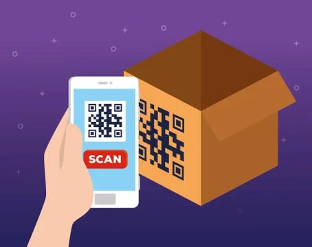 Scan qr code in box with smartphone Stock Illustration
