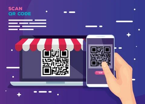 Scan qr code with laptop and smartphone Illustrazione stock