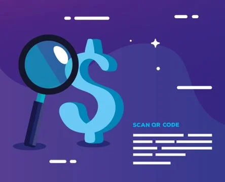 Scan qr code with magnifying glass and symbol dollar Stock-Illustration