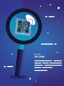 Scan qr code with magnifying glass Illustrazione stock