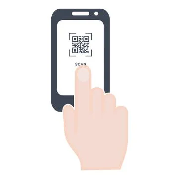 Scan QR code to Mobile Phone. Hand with phone. Electronic, digital technology 스톡 일러스트