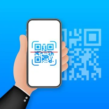 Scan QR code to Mobile Phone. Electronic, digital technology, barcode. Vector Illustrazione stock