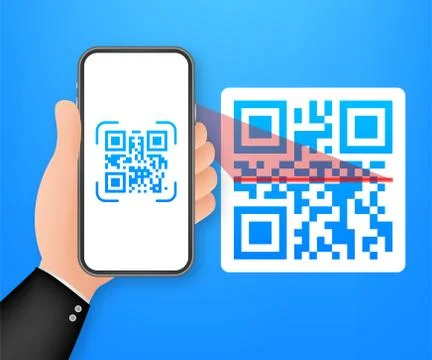 Scan QR code to Mobile Phone. Electronic, digital technology, barcode. Vector Stock Illustration