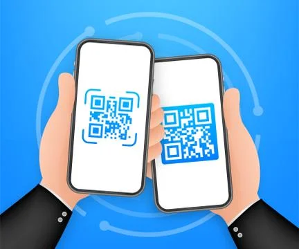 Scan QR code to Mobile Phone. Electronic, digital technology, barcode. Vector Illustrazione stock