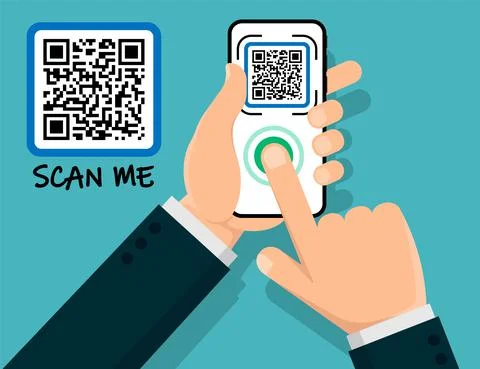 Scan QR code to Mobile Phone. Qr code for payment. Mobile phone scanning QR-c 스톡 일러스트