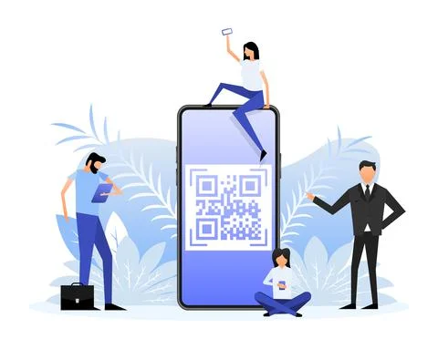 Scan qr code people, great design for any purposes. Flat design Illustrazione stock