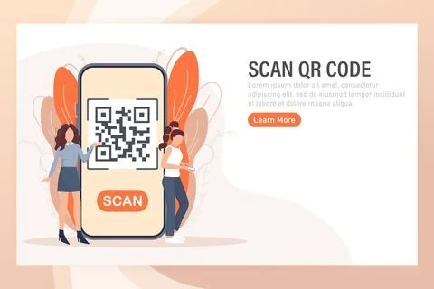 Scan qr code people, great design for any purposes. 3d vector background. Flat Stock Illustration