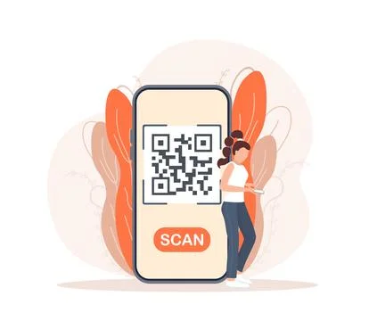 Scan qr code people, great design for any purposes. 3d vector background. Flat Stock Illustration
