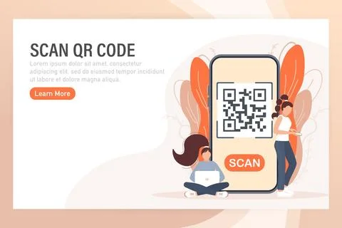 Scan qr code people, great design for any purposes. 3d vector background. Flat Stock Illustration