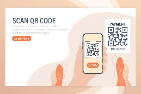 Scan qr code people, great design for any purposes. 3d vector background. Flat Stock Illustration