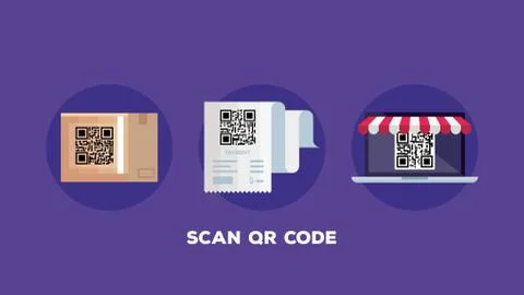 Scan qr code with set icons Stock Illustration