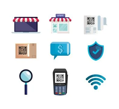 Scan qr code with set icons Stock Illustration