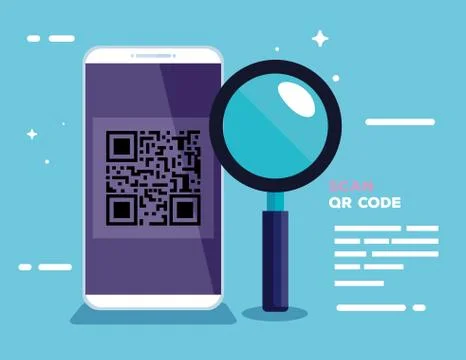 Scan qr code with smartphone and magnifying glass Stock-Illustration