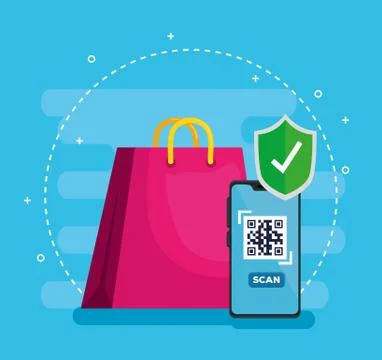 Scan qr code with smartphone and bag shopping Stock Illustration