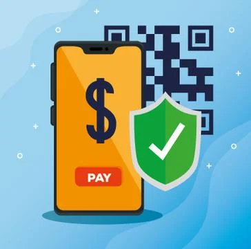 Scan qr code with smartphone and shield Illustrazione stock