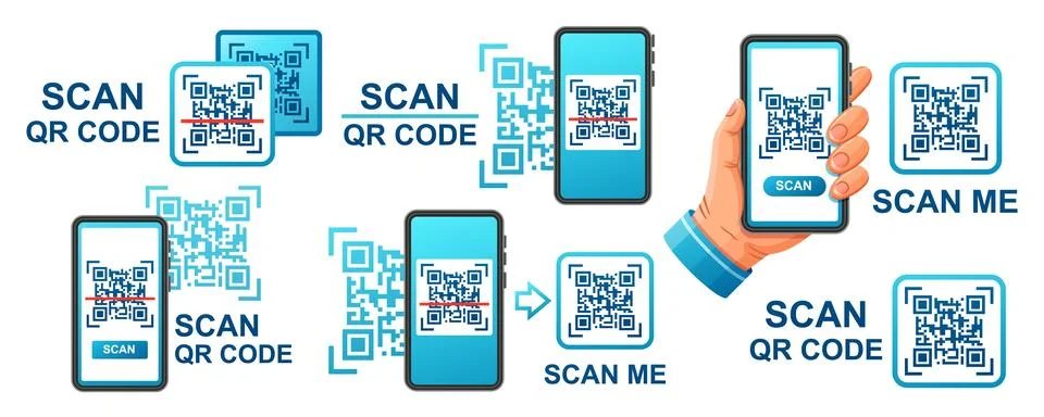 Scan QR code with smartphone, barcode scanner bar coding reader mobile phone app Illustrazione stock