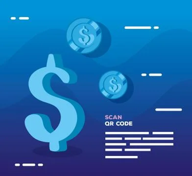 Scan qr code with symbol dollar and coins Illustrazione stock