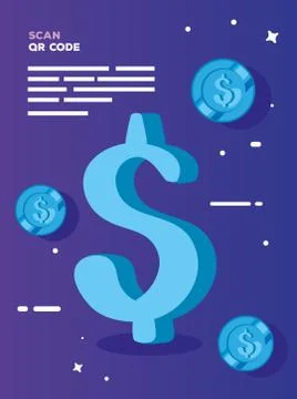 Scan qr code with symbol dollar and coins Stock Illustration
