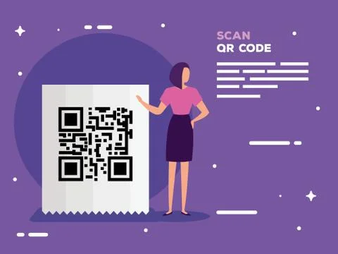 Scan qr code in voucher paper and business woman Stock-Illustration