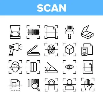 Scan Reading Collection Elements Icons Set Vector Stock Illustration