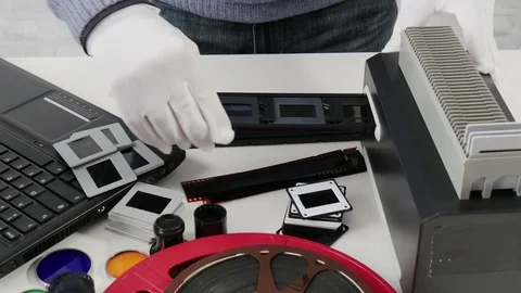 Scan slides to transform into digital data Stock Footage 82528571