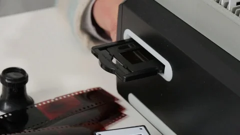 Scan slides to transform into digital data Stock Footage 82607254