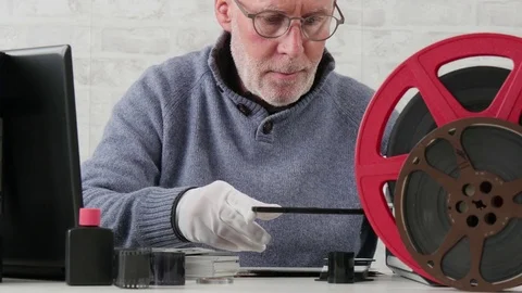 Scan slides to transform into digital data Stock Footage 83036546