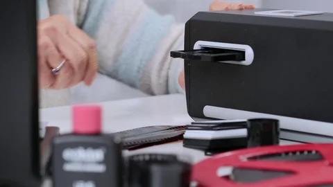 Scan slides to transform into digital data Stock Footage 83036620