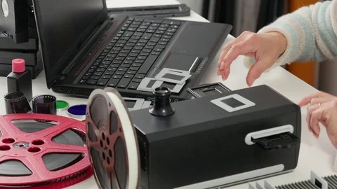 Scan slides to transform into digital data Stock Footage 83159975