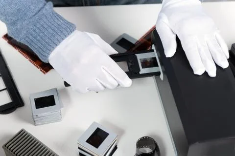 Scan slides to transform into digital data Foto stock