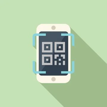 Scan smart check icon flat vector. Pay cell app Stock Illustration
